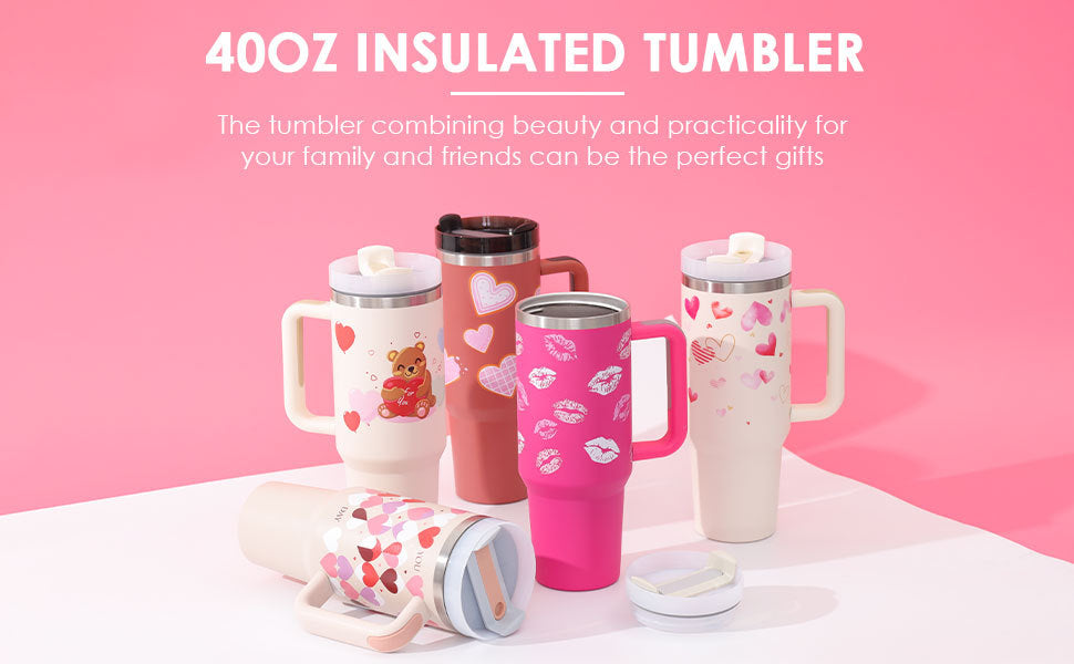 40 Oz Tumbler With Handle Straw Insulated, Stainless Steel Spill Proof