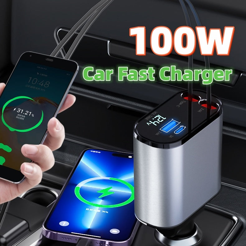 Metal Car Charger 100W USB And TYPE-C