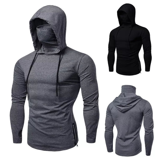 2023 New Men Solid Black Gray Hoodie Long Sleeve Hooded Sweatshirt For Man Sports Fitness Gym Running Casual Pullover Tops