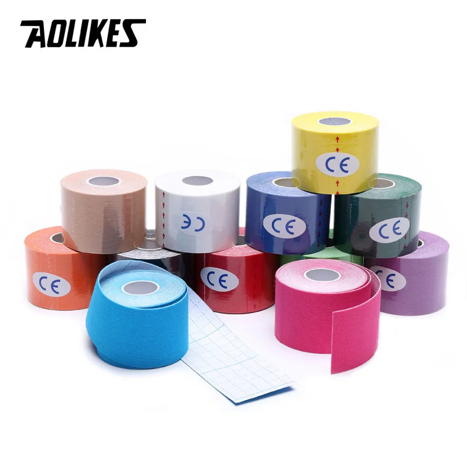 AOLIKES 2 Size Kinesiology Tape Breathable Waterproof Athletic Recovery Sports Tape Fitness Tennis Knee Muscle Pain Relief